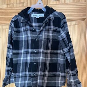 Old Navy Kids Plaid Hoodie Shirt - Black and Gray